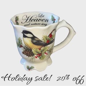 Cracker Barrel Let Heaven & Nature Sing Scalloped Chickadee Holiday Ceramic Mug